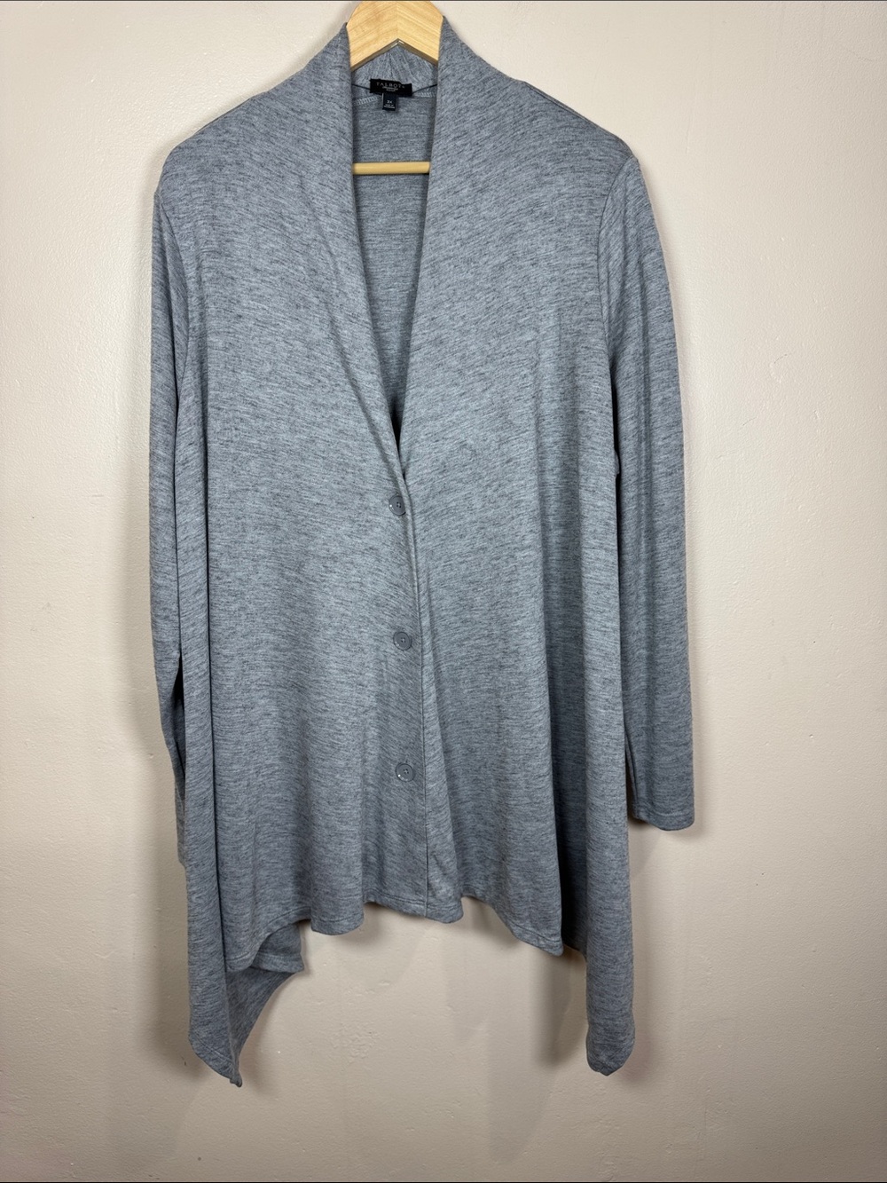 Talbots Womens Plus Size Gray Button Front V Neck Cardigan 3X Stretch Coastal